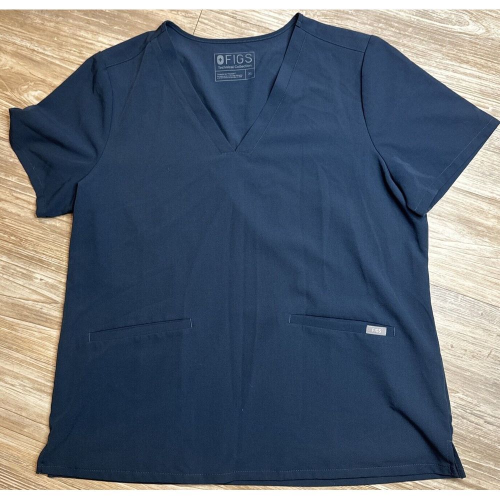FIGS Casma Three-Pocket Scrub Top Women's XL Heather‎ Denim V Neck Medical